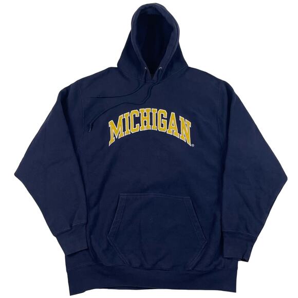 Vintage Michigan University Wolverines Embroidered Curved Text Navy Hoodie XL - Picture 1 of 8